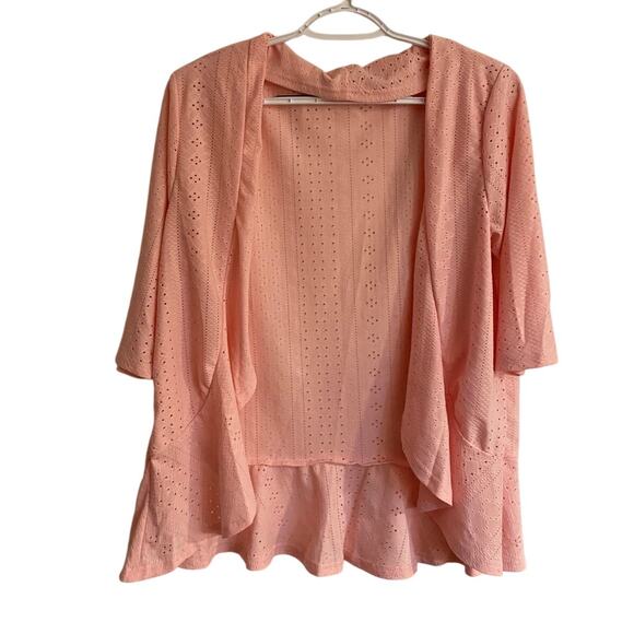 Pink Eyelet Cover Up Sz M Flowy Outerwear Casual - Picture 2 of 5